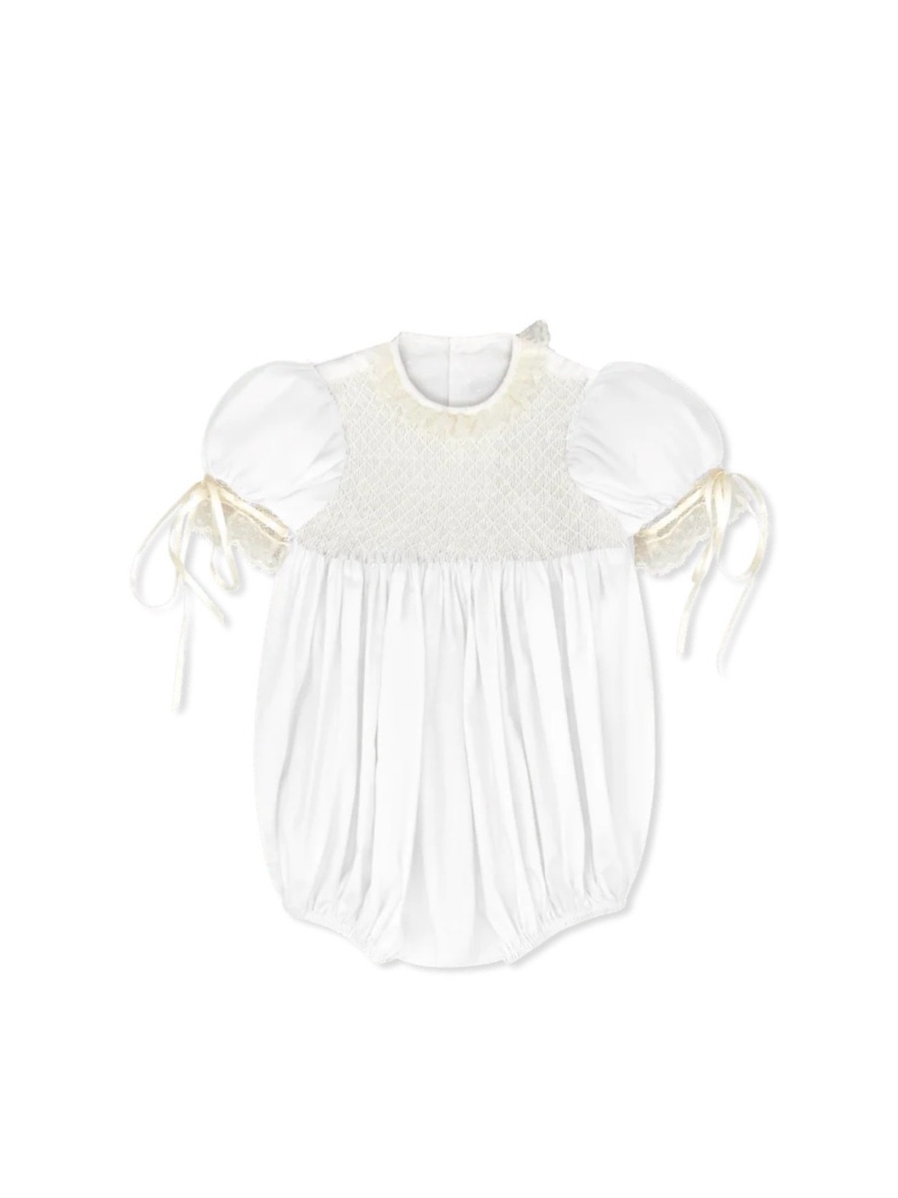 Lullaby Set White Smocked Baby Romper with Cream Lace